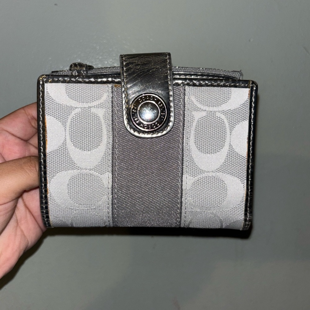 Coach Gray Signature Jacquard Bifold Wallet with Metallic Trim